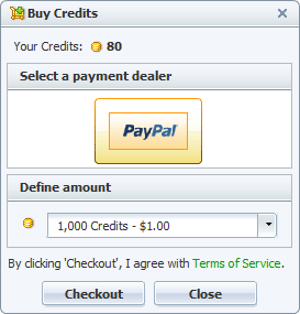 Buy Credits Panel of 123 Flash Chat, Chat Software