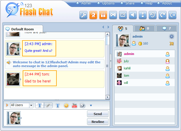 Synchronized Username and Message Color of 123 Flash Chat, Chat Software