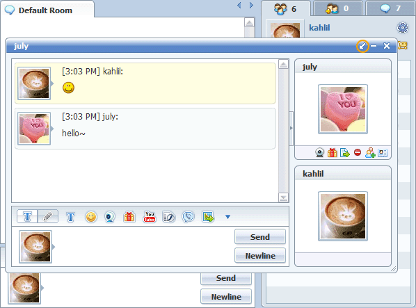 Private Message Popup Mode of 123 Flash Chat, Chat Software
