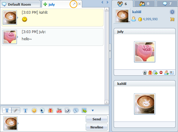 Private Message Tab Mode of 123 Flash Chat, Chat Software