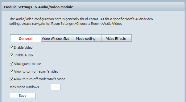 General Video Setting of 123FlashChat, Flash Software, PHP Chat, Chat Script