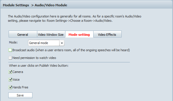Video Mode Setting of 123FlashChat, Flash Software, PHP Chat, Chat Script