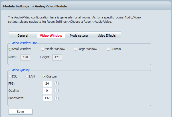Video Window Setting of 123FlashChat, Flash Software, PHP Chat, Chat Script