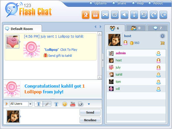 Virtual Gifts in Chat Lobby of 123 Flash Chat, Chat Software